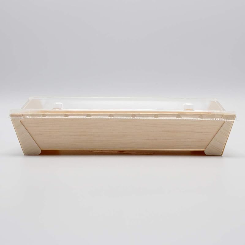 【50個セット】KAYU PACKAGE 長方形 RECTANGLE 木製 容器 Sサイズ 175mm x 121mm x 40mm 透明プラ 蓋 フタ付 使い捨て (50)