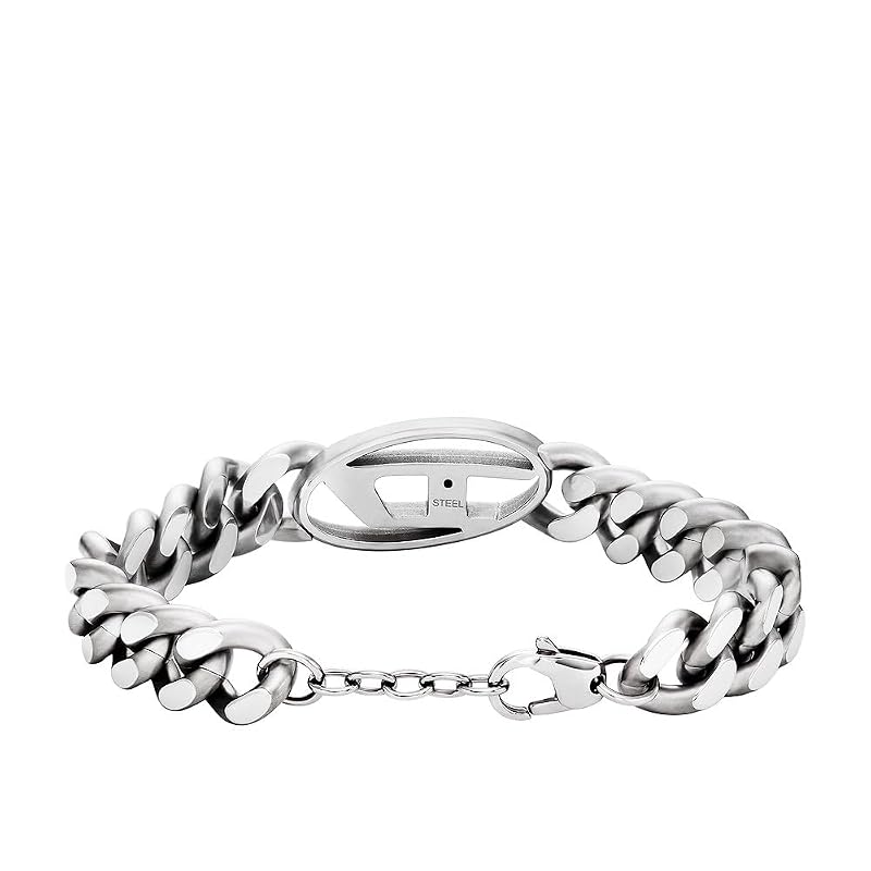 DIESEL メンズ ステンレススチール ロブスターフックまたはフォールドオーバークロージャーブレスレット, 8 (18 mm), ステンレス鋼