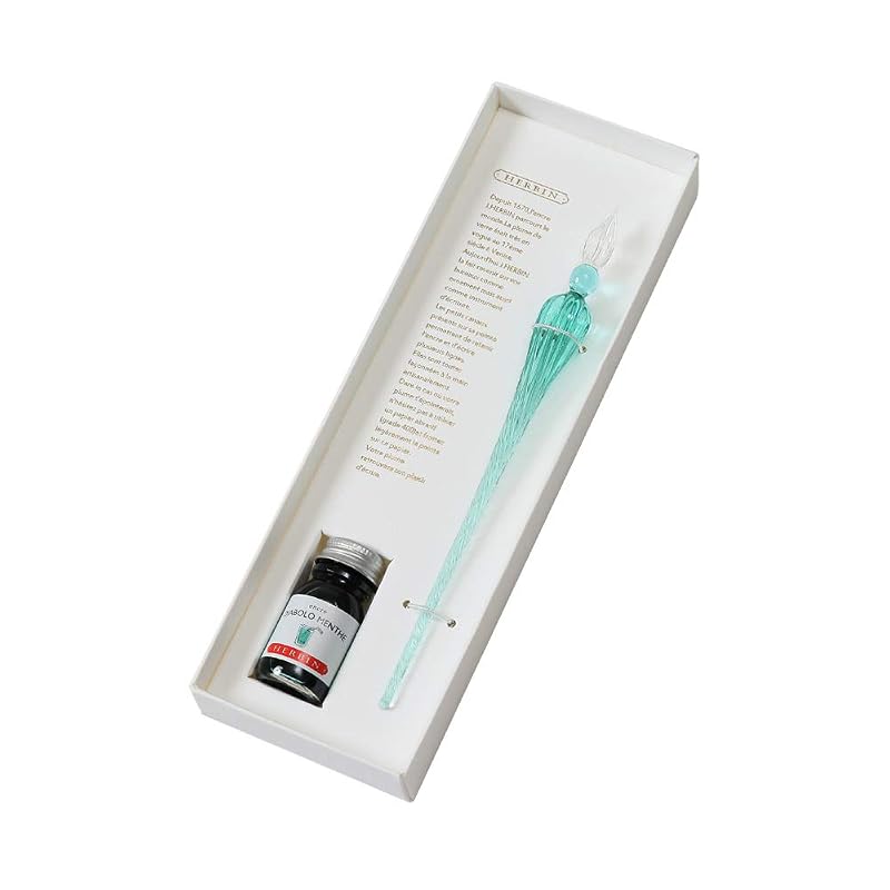 エルバン(Herbin) ガラスペン&インクセット 専用箱入【ハンドクラフト】つむぎ ターコイズ & ミニインク ミントグリーン(10ml)セット【1670年創業フランスの伝統的ブランド】HERBIN hb21433set