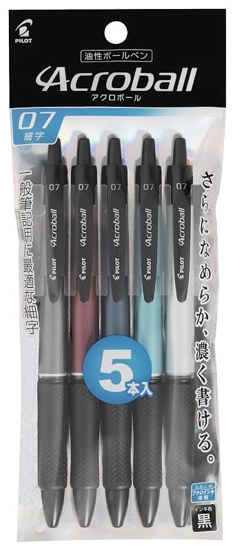 PILOT 油性ボールペン アクロボールTシリーズ 5本入 0.7mm メタリック５色 黒 パック入 パイロット